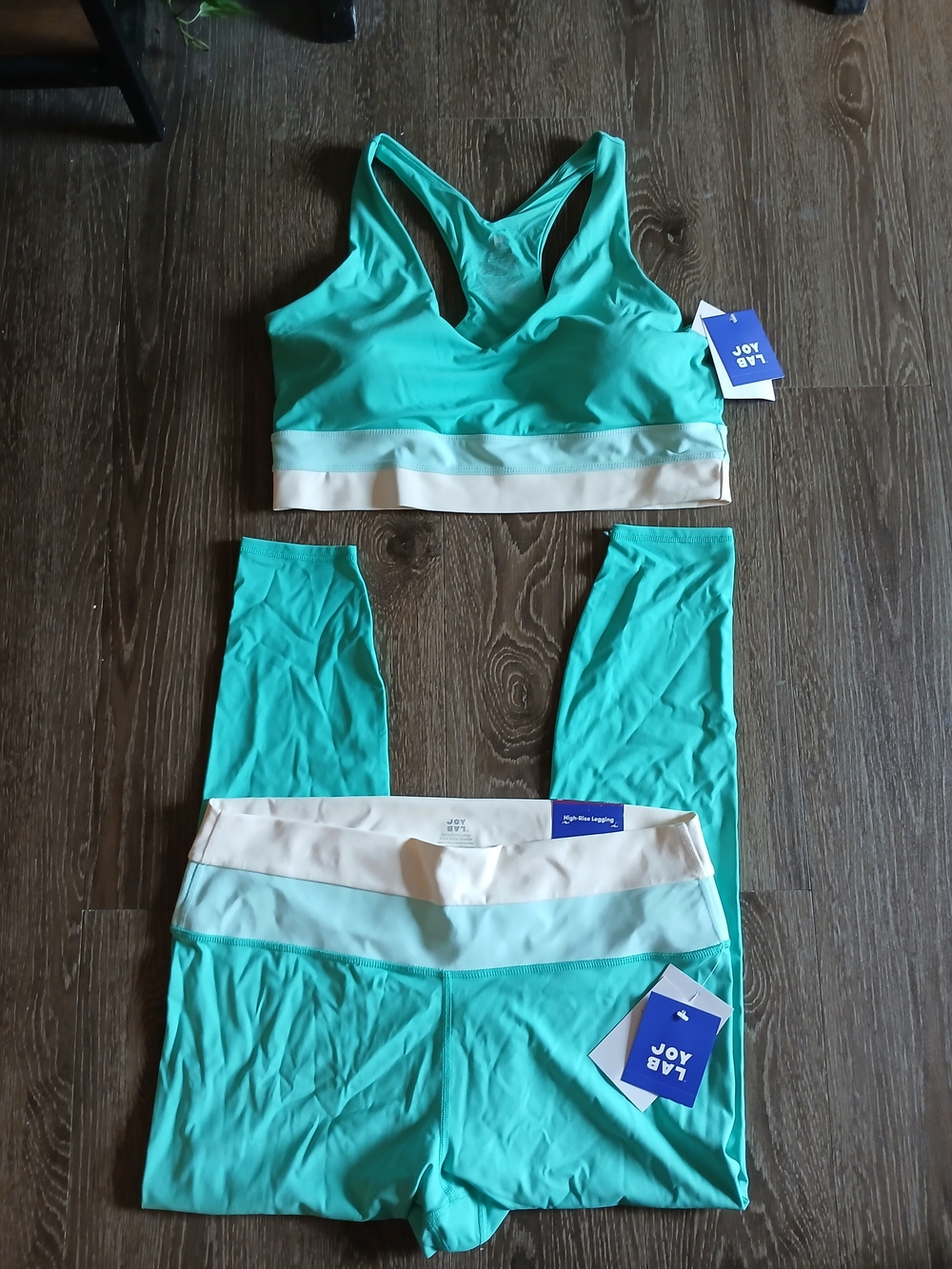 JoyLab Teal and Cream Racerback Sports Bra with High-Waist Leggings NWT Sz XXL
